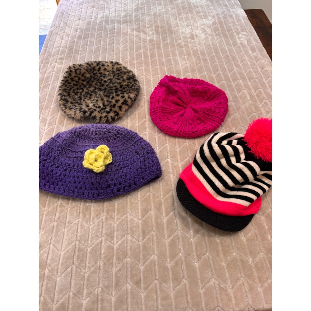 Lot of 4 Funky Cute Beanie Beret Hat Assorted Styles Unique Eclectic Winter
